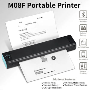 A4 Portable Thermal Printer,Supports 8.26"x11.69" A4 Thermal Paper,Wireless Mobile Travel Printers for Car & Office