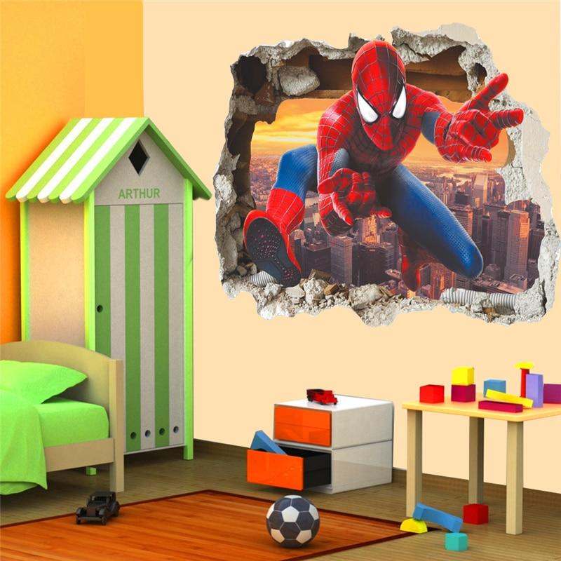 Spiderman through wall sticker for kids room. 3d effect | Save 40% Today