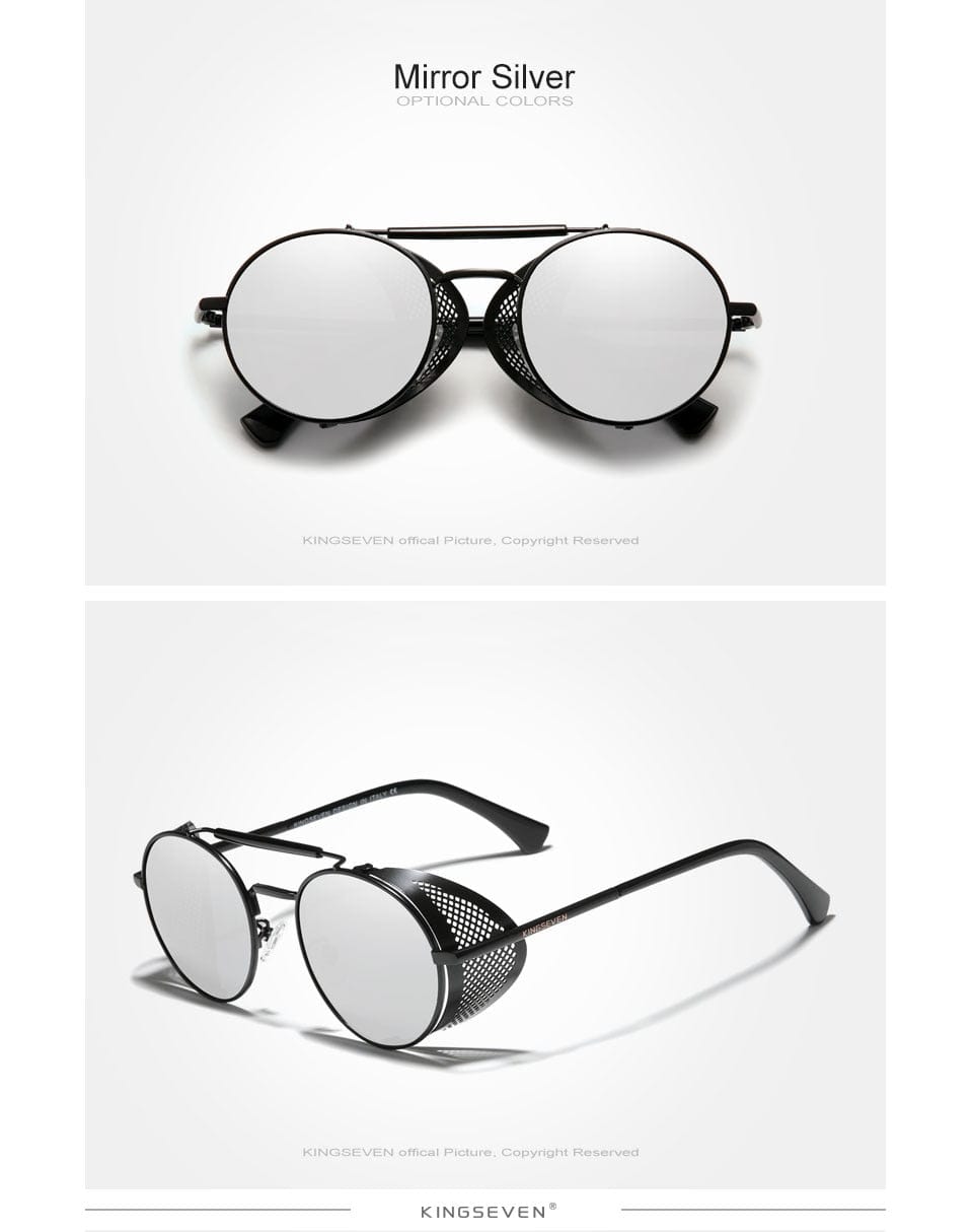 KINGSEVEN Retro Hexagon Silver Mirrored Polarized Sunglasses